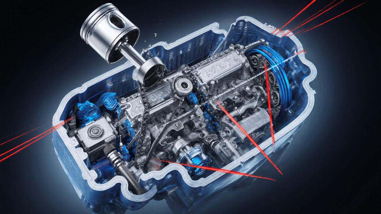 Схема столкновения поршня и погнутого клапана при обрыве ремня ГРМ в интерференционном двигателе.