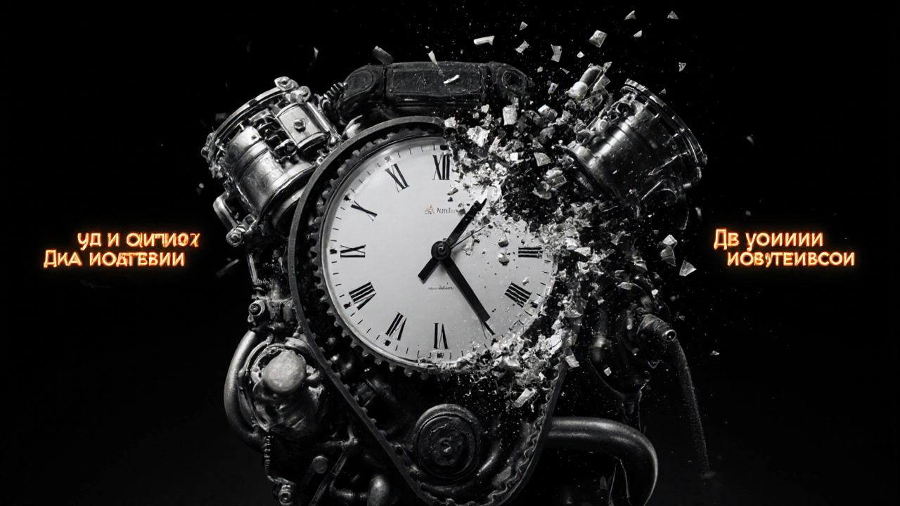 Часы в виде разрушающегося ремня ГРМ — символ срочной замены