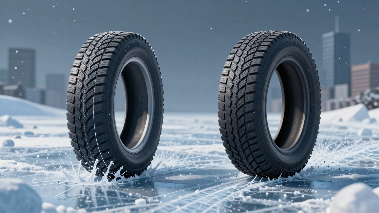 Сравнение зимней и всесезонной шины на льду: разница в ламелях и сцеплении.