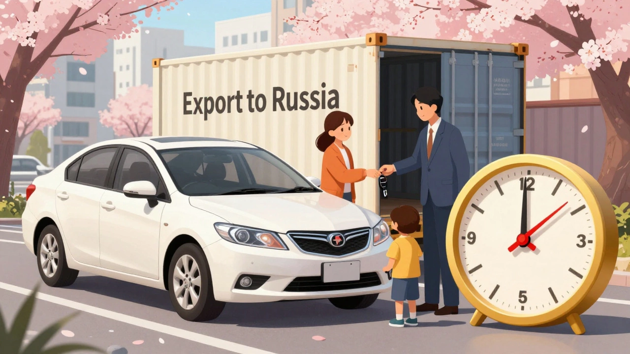 Семья передаёт ключи от почти новой машины дилеру перед экспортом