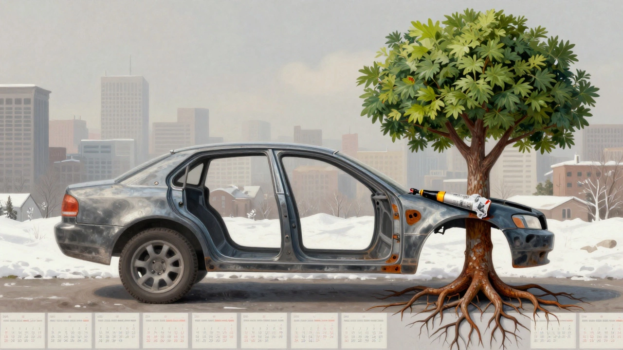 Символическое изображение автомобиля как дерева: ржавчина на корнях, обработка защитным составом — долгая жизнь.