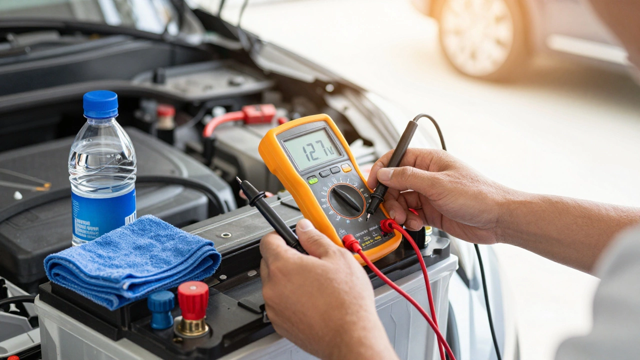 Проверка напряжения автомобильного аккумулятора с помощью цифрового мультиметра
