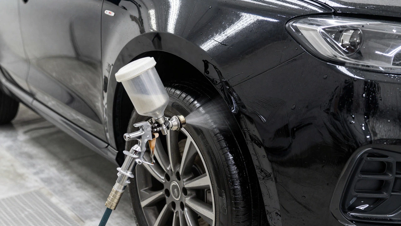 Applying anti-corrosion wax to wheel arches