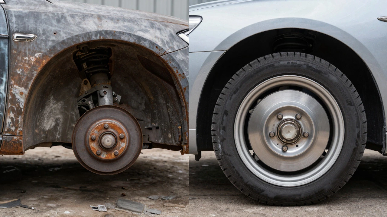 Before and after comparison of car restoration