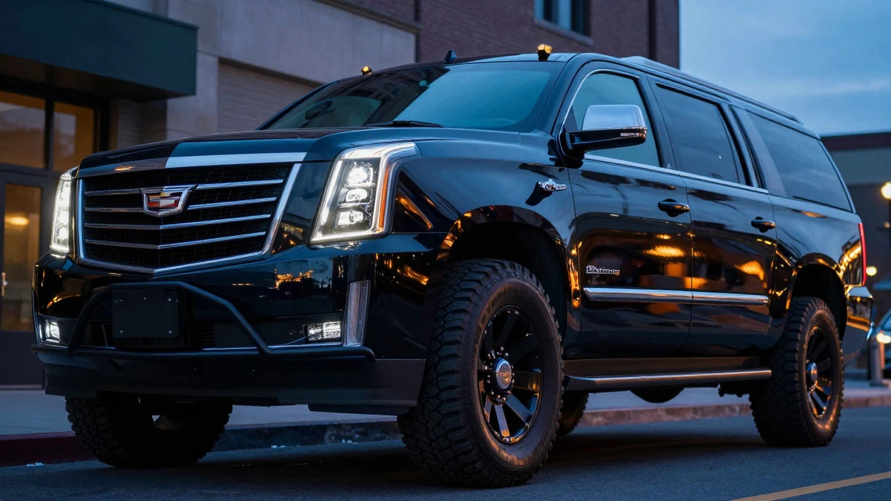Бронированный лимузин Cadillac Escalade в городе